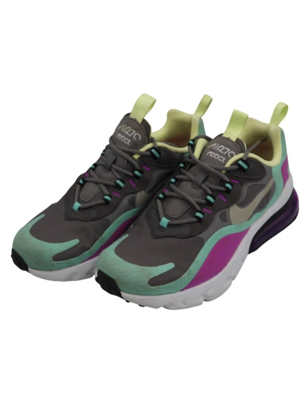 Nike Air Max 270 React TD Gunsmoke Aurora Violet Lace Up Sneakers Shoes Size 5Y